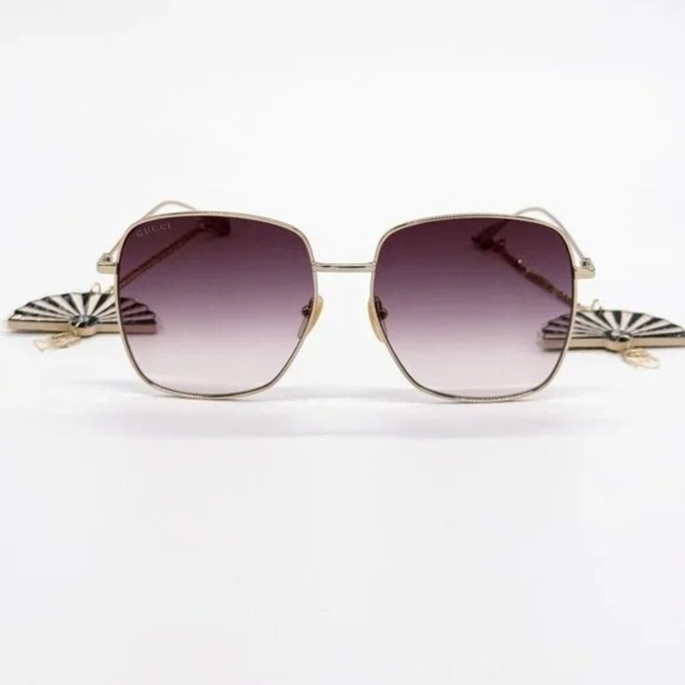 NEW GUCCI SUNGLASSES WITH EARRINGS GOLD WOMEN GUCCI GG1031S 010 - Picture 3 of 4